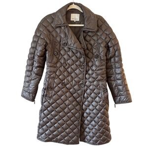 Henry Cotton's Brown Quilted Down Puffer Coat Double Breasted Trench 42 Small
